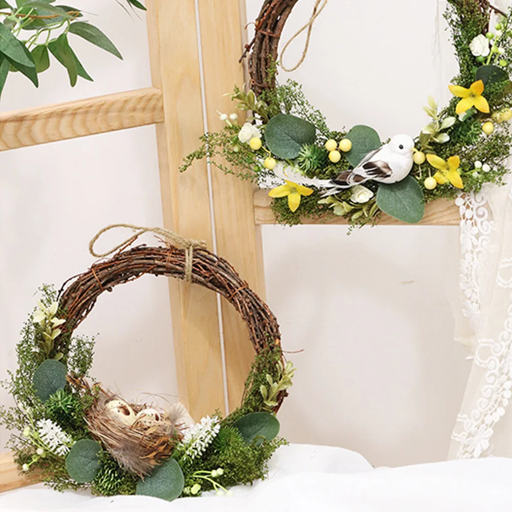 

Easter Decoration Wreath Home Decor Natural Rattan Wreath Bird Nest green leaves Easter Party Spring Wedding Wreath