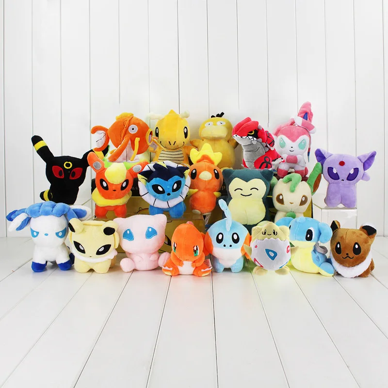 20 шт./лот Eevee Sylveon Emolga Dragonite Psyduck Snorlax Charmander Mudkip Torchic Celebi мягкие игрушки мягкие плюшевые куклы