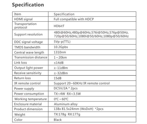 До 20 км LKV378A 1080P @ 60 Гц HDMI через оптоволоконный SC Одномодовый удлинитель с