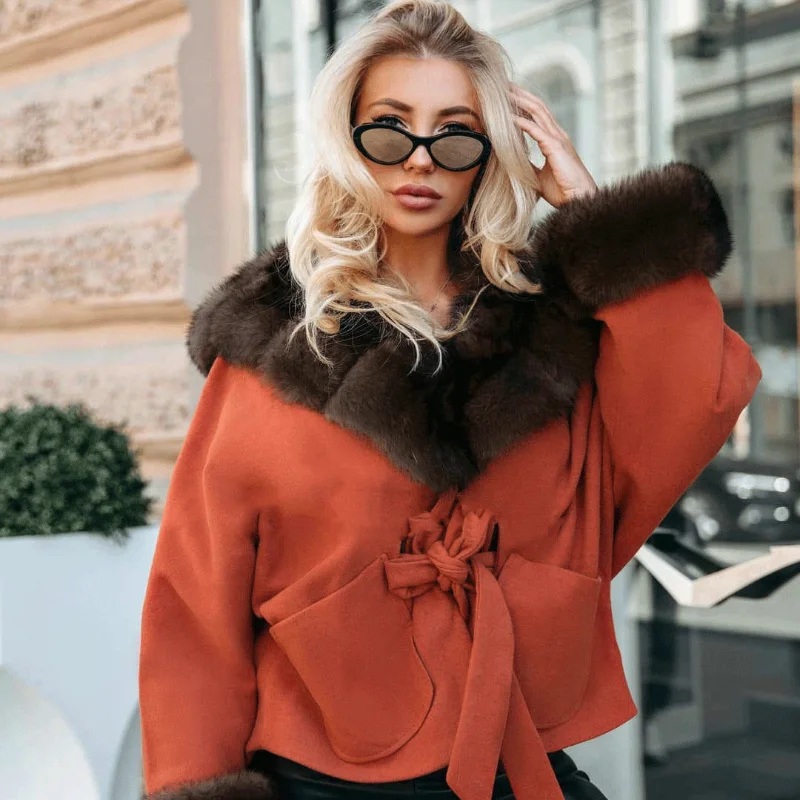 FURSARCAR New High Quanlity Real Fox Fur Pink Coat Natural Fur Jacket Top Fashion Female Slim Thick Warm Winter Luxury Overcoat enlarge