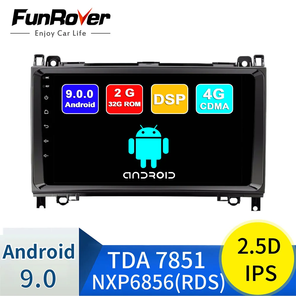 Автомобильный DVD Funrover 2.5D+ ips Android 9,0 для Mercedes Benz Sprinter B200 W209 W169 W169 b-класс W245 B170 Vito W639 радио плеер BT