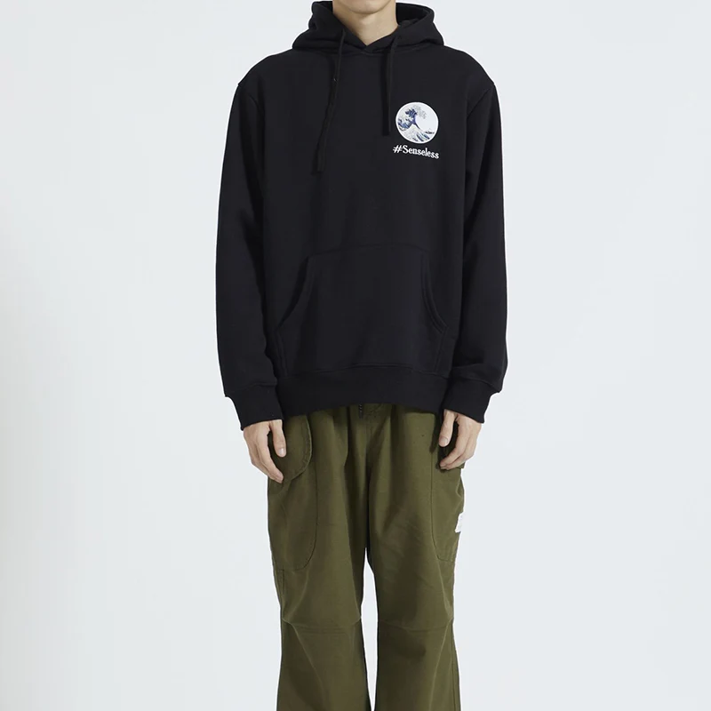 Японская вышивка забавная волна напечатаны флисовые толстовки 2019 зима Япония