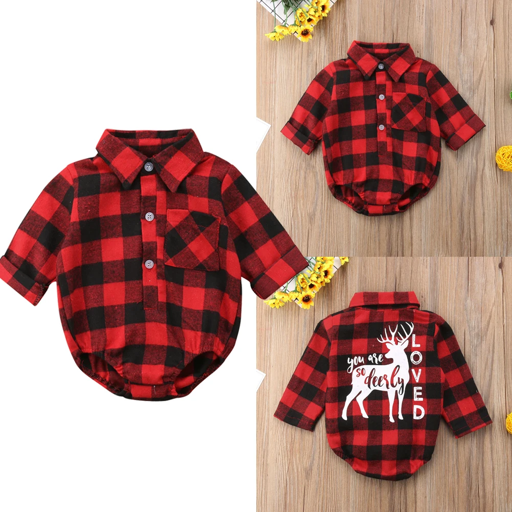 Новорожденный ребенок девочка мальчик Рождество Лось комбинезон с длинным