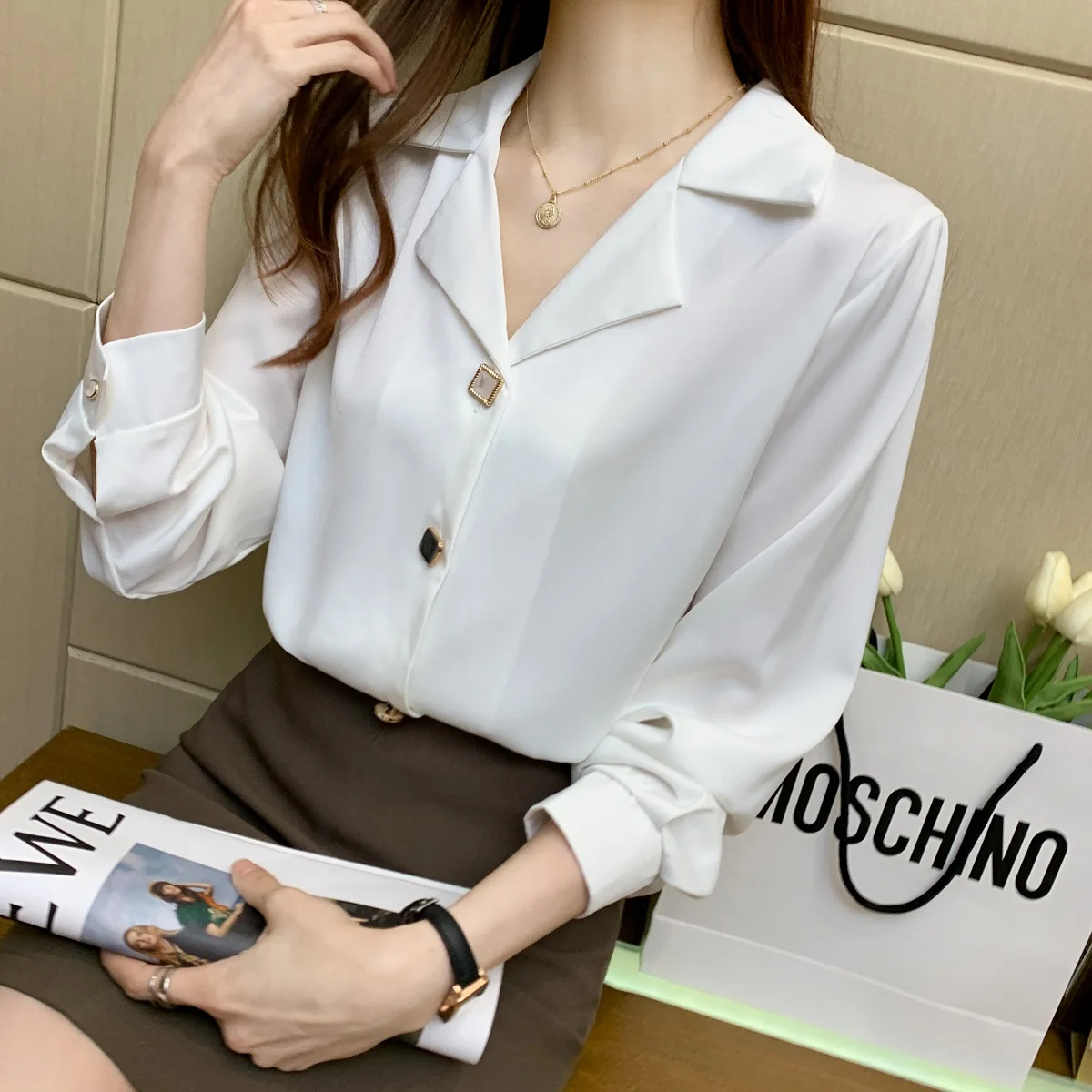 

Elegant White Shirt Women Blouse Korean Loose Long Sleeve Top Button Up Shirt Female Office Ladies Spring Autumn chemisier femme