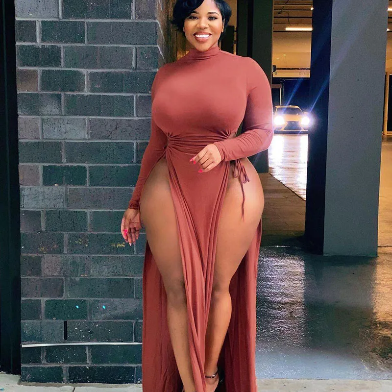 

Plus Size Cotton High Split Maxi Dress Women Night Club Party Long Dress Lace-up Hollow Out Sexy Bodycon Dresses Vestido Longo