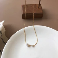 new fashion retro metal simple pearl necklace collarbone chain korean fashion beautiful womens necklace