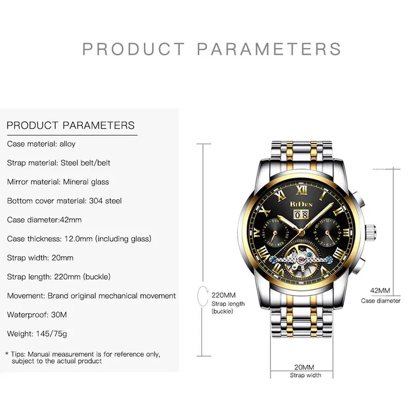 Мужские автоматические механические часы мужские золотые из нержавеющей стали с