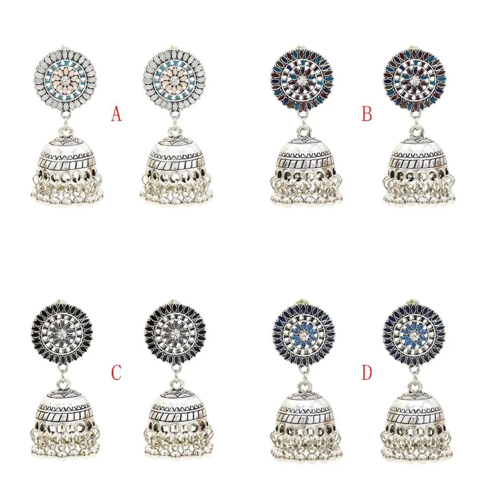 Винтажные индийские серьги Jhumka для женщин резные цветочные колокольчики