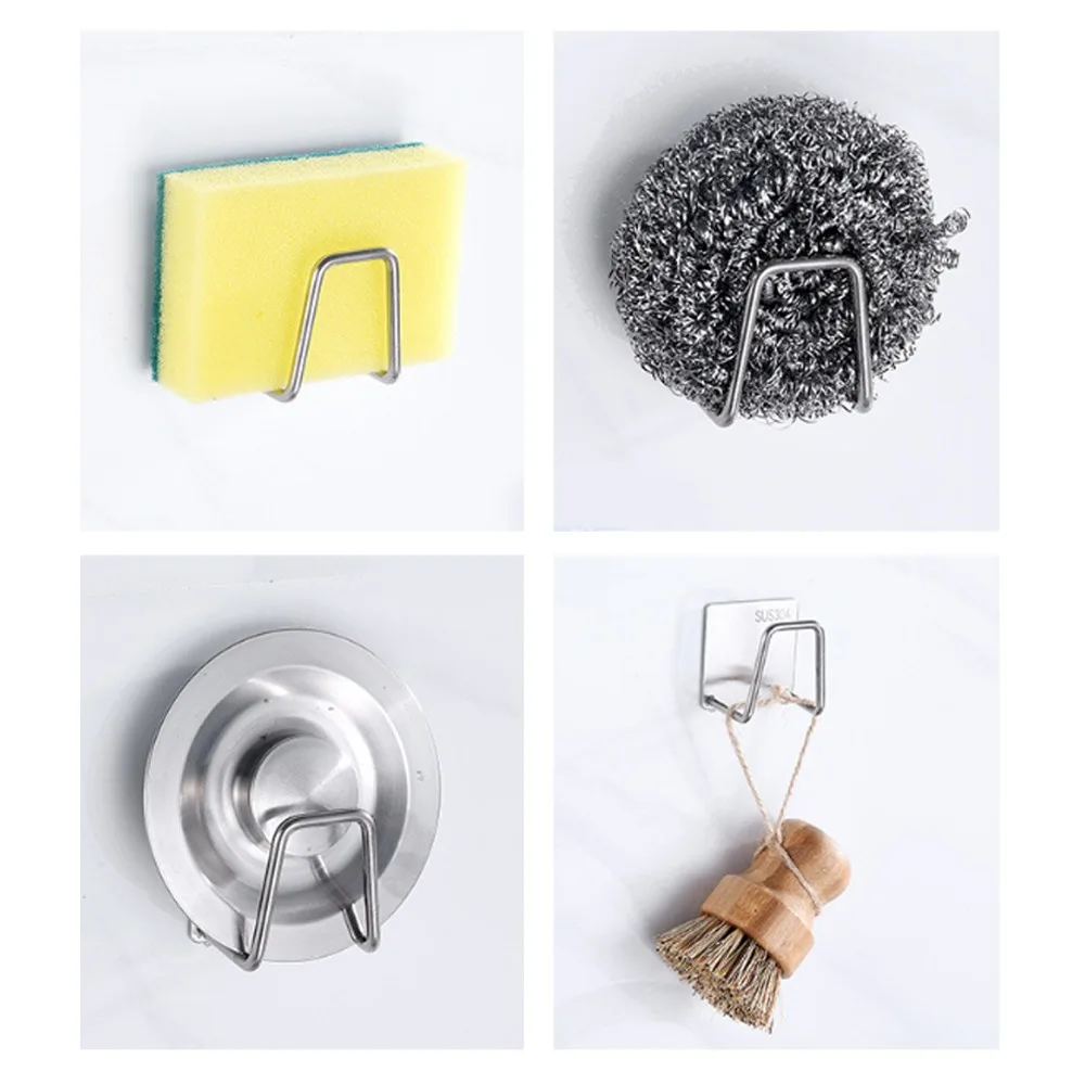 

Kitchen Stainless Steel Sponges Holder Self Adhesive Sink Dish Bowl Cloth Holders Drying Rack Kitchen Sink Storage Organizers