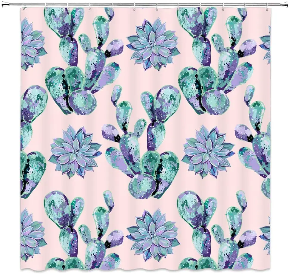 

Cactus Shower Curtains Watercolor Succulents Plant Pattern Bathroom Decor Waterproof Polyester Fabric Bathtub Cloth Curtain Sets