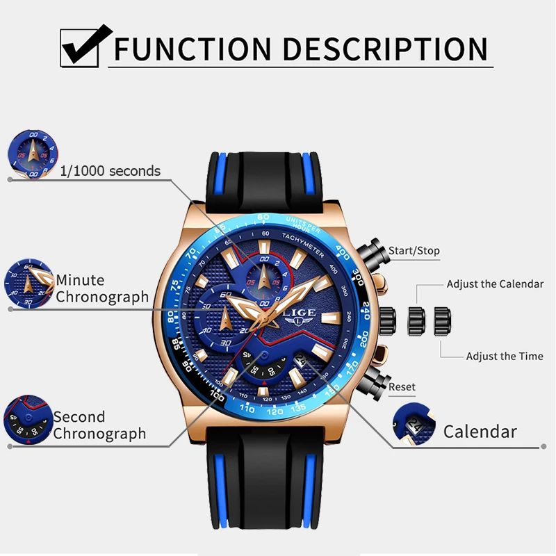 Модные часы мужские LIGE уникальный дизайн спортивные с силиконовым ремешком