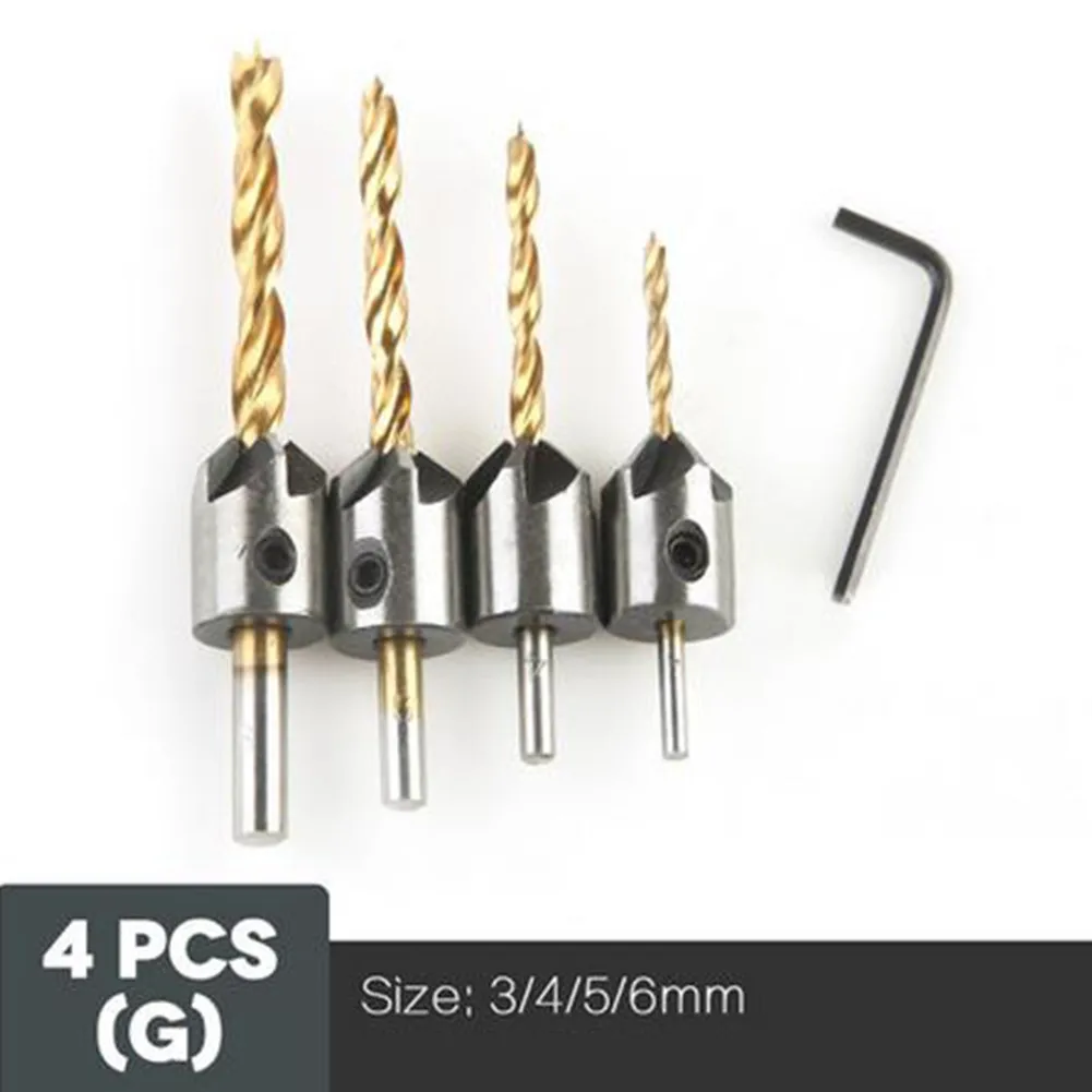 

4/7Pcs 3-10mm Countersink Drill Bit Flute Round Shank Adjustable Tapered Bits For Wood With Allen Wrench Woodworking Drilling To