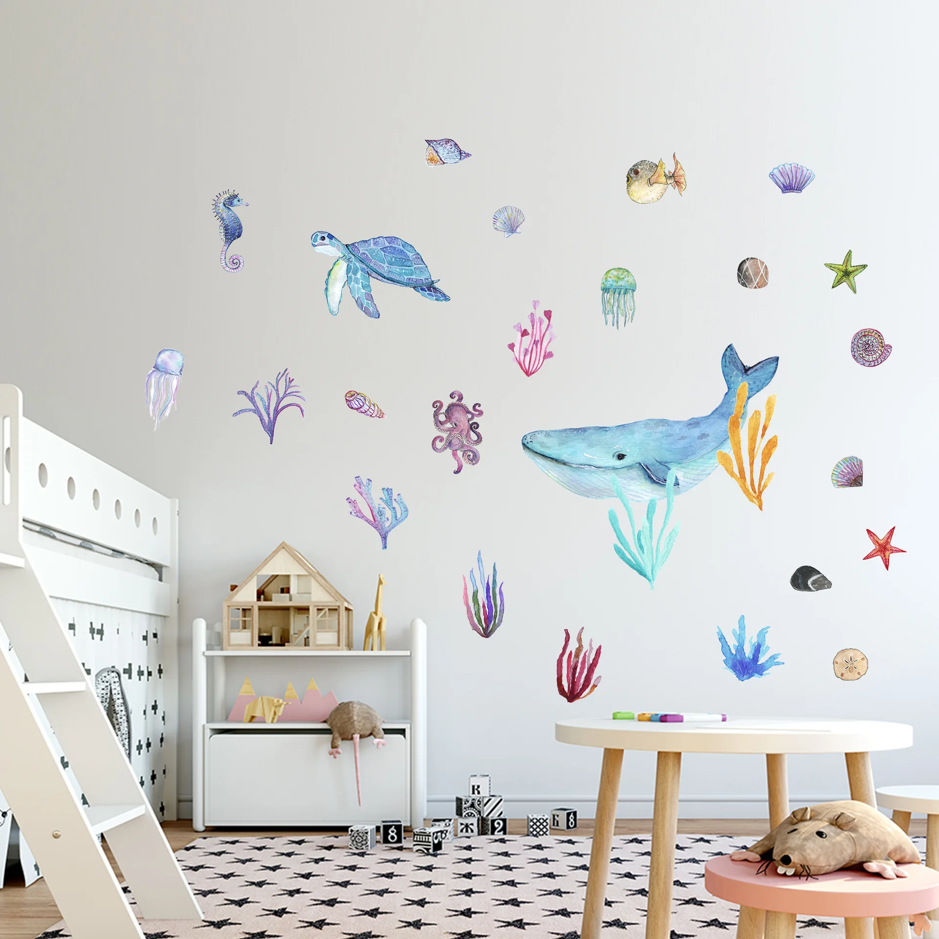 

zollor Underwater World Wall Stickers Whale Sea Turtle Starfish Children's Room Living Room Background Wall Decoration Sticker