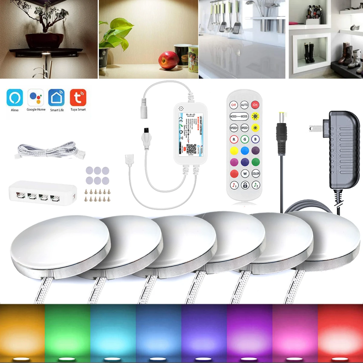 Full Set DC12V Tuya Wifi Under Cabinet Lights IR Remote Control Single Color/RGB/CCT Dimmable LED Lamp Kitchen Lights Home Decor