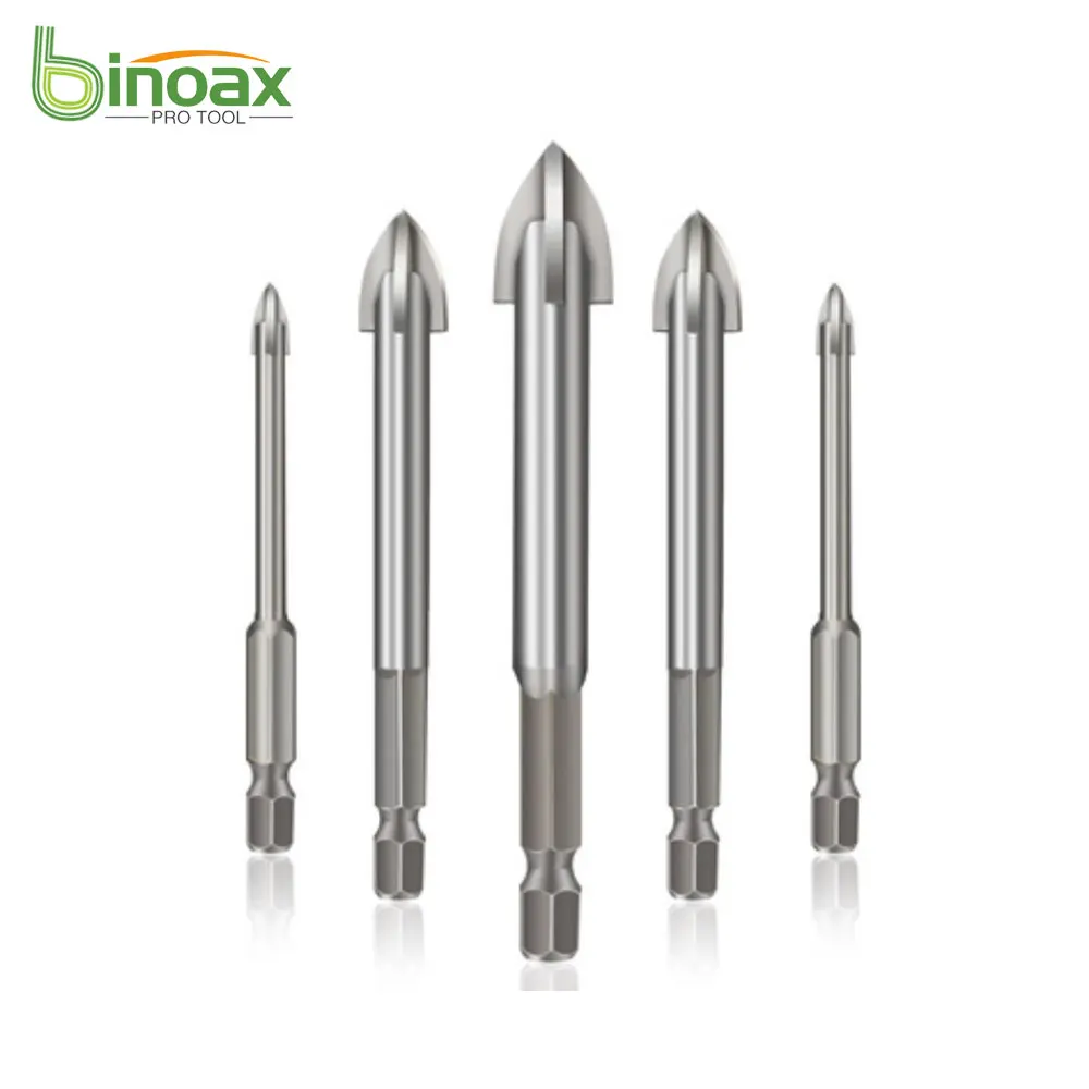 

Binoax 4/5/6 Pcs Glass Drill Bit Set Alloy Carbide Point with 4 Cutting Edges Tile & Glass Cross Spear Head Drill Bits