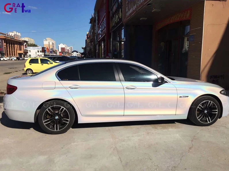 Белая психоделическая глянцевая пленка для автомобиля белая Радужная Лазерная