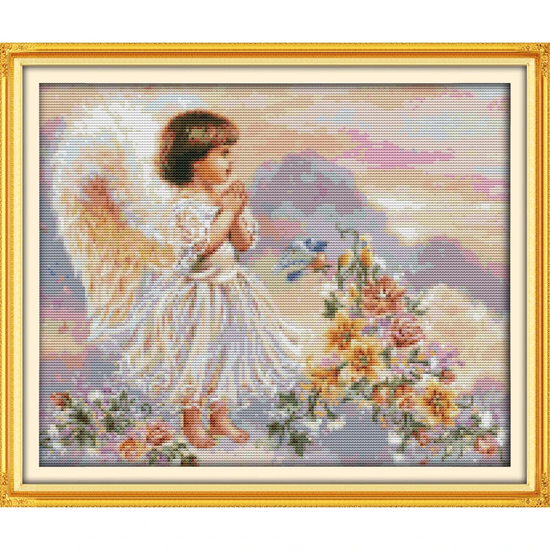 

Joy Sunday The Pray Angel Chinese Cross Stitch Kits Ecological Cotton Stamped Printed 14CT 11CT DIY Wedding Decoration For Home