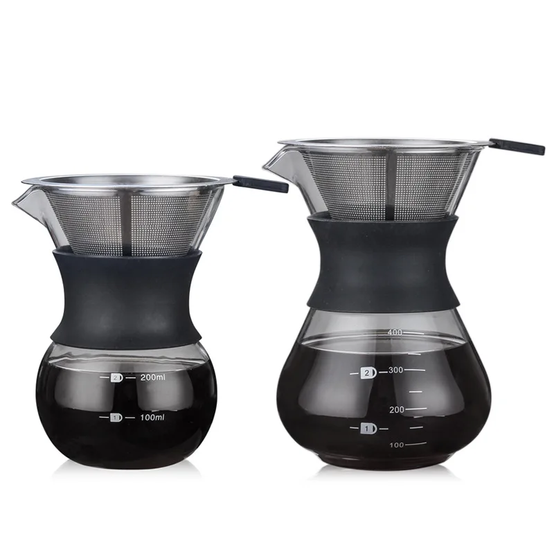 Reusable Glass Coffee Pot Manual Maker Stainless Steel Filter Durable Drip Coffeeware 200/400ml | Дом и сад