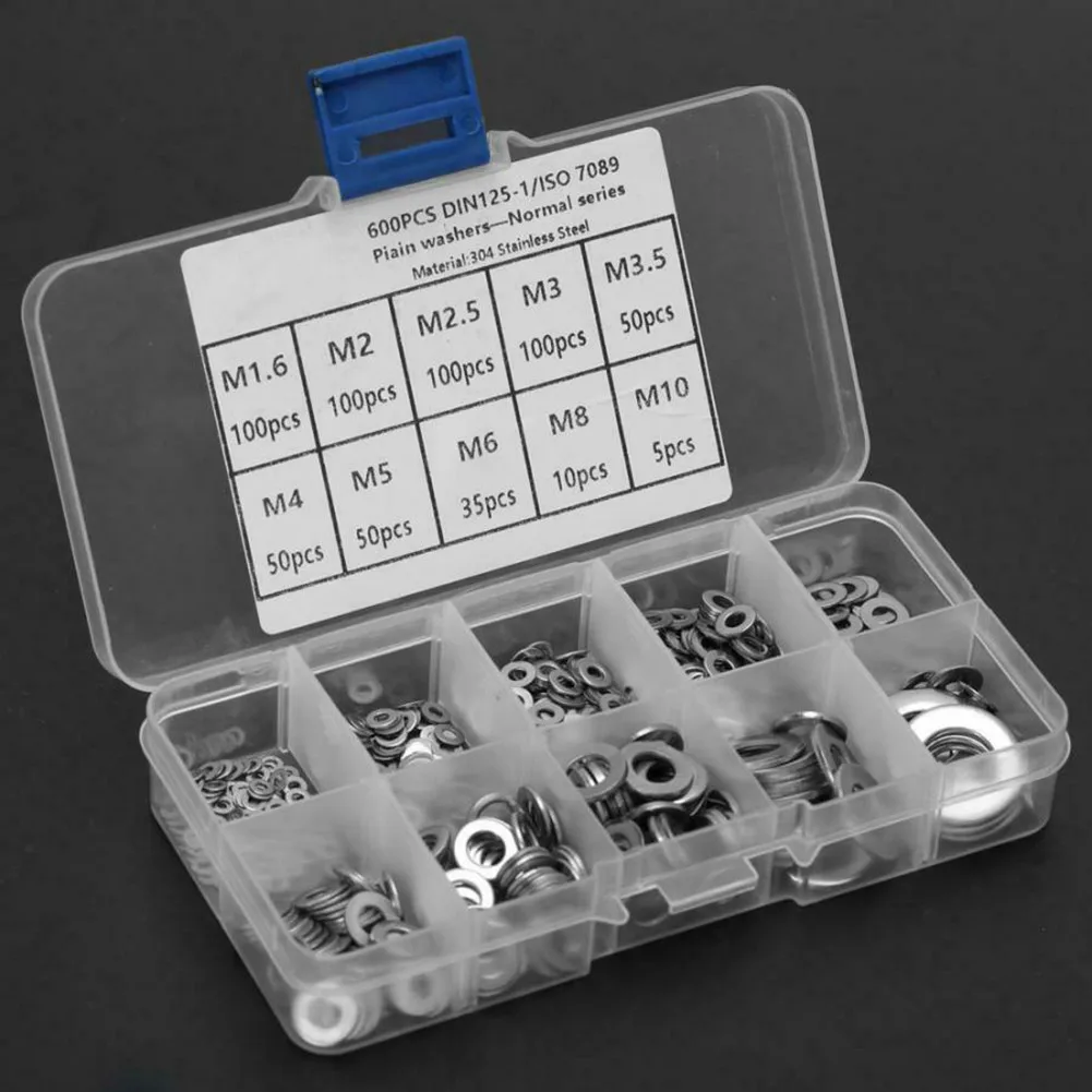 

600Pcs Flat Washer 304 Stainless Steel Washers Assortment Set Value Kit Stainless Steel Washer Classification Set Value Set