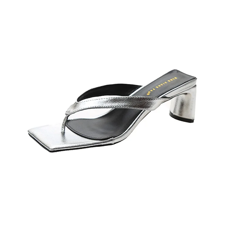 

2020 New Women Slippers Slides Square Toe Med Heel Sandal Shoes Ladies Summer Outdoor Beach Flip Flops Slides Shoes