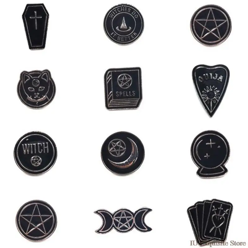 

Enamel Pins Moon Goddess Death Coffin Dagger Poker Pin Dark Punk Gothic Jewelry