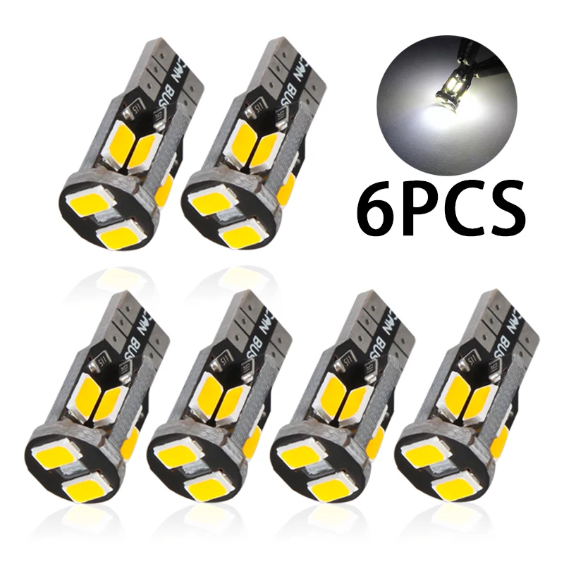 

6 шт. 4300kK T10 Led Canbus лампочка для салона автомобиля W5W 194 168 5730 10 SMD боковой маркер лампа для чтения с клиновидным цоколем автомобильный светильник 12 В