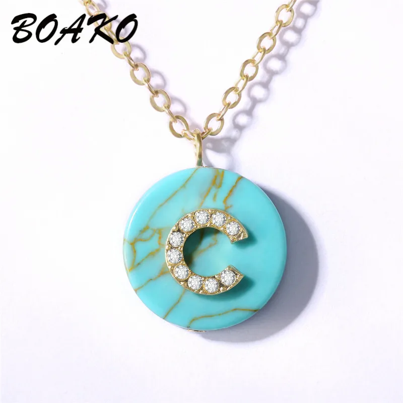 Женское длинное ожерелье с буквенным принтом голубой бирюзовый кулон подвеска