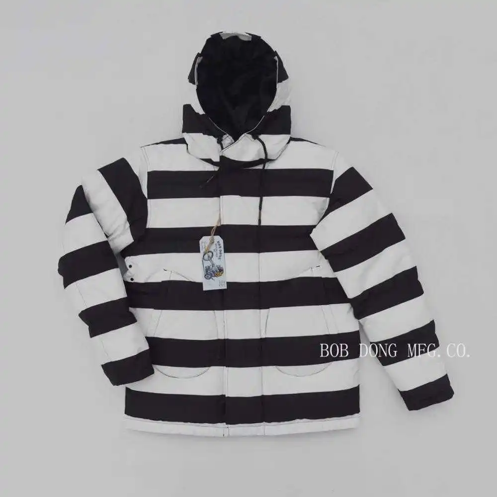 

Prisoner DONG BOB Stripes Hooded Down Coat Men's Moto Biker Style Observer Parka