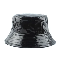 2021 new fashion waterproof black bucket hat reversible leather fishing cap unisex fisherman hats hip hop casual sun caps