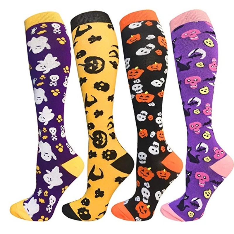 

Носки компрессионные для мужчин и женщин, маленькие привидения, тыквы, черепа, для Хэллоуина, быстросохнущие спортивные для верховой езды, б...