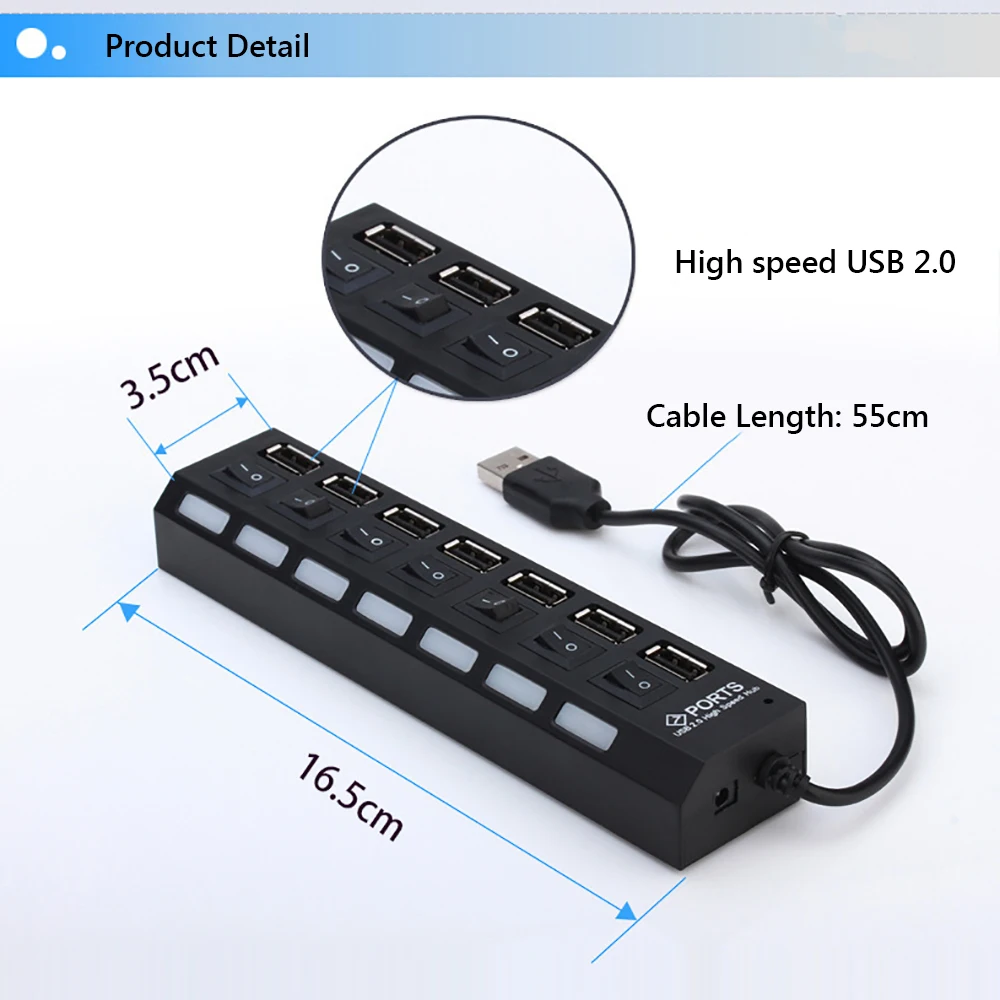 7-портовый концентратор USB C 2 0 JDL-A7 USB-концентратор ультратонкий разветвитель