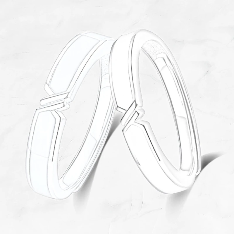

2021 New 2Pcs Black and White Lovers Knot Ring Bands Kit Couples Matching Rings Jewelry
