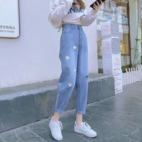 ladies denim trousers 2021 new high waist cropped trousers casual loose slim wild straight leg ladies fashion plus size hot sale
