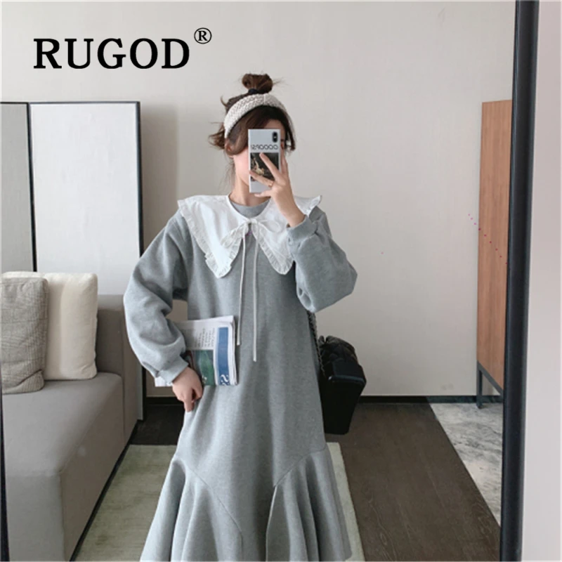 RUGOD модное однотонное зимнее вельветовое длинное платье для женщин Повседневное