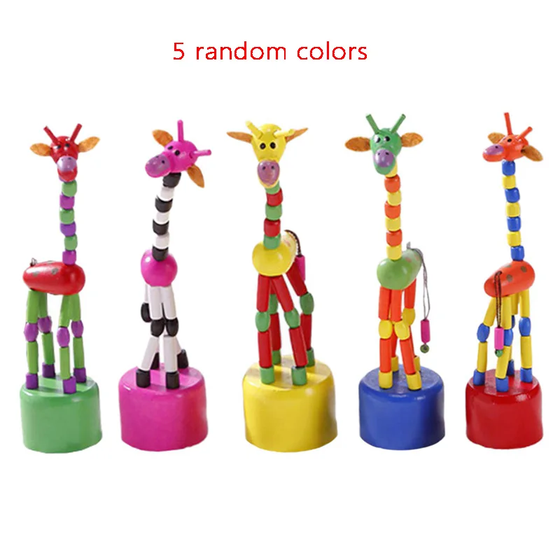 

5 шт., деревянная фигурка жирафа, танцующий качающийся жираф, куклы на палец, пуш-ап Игрушки для мальчиков, детей, девочек (случайный стиль)