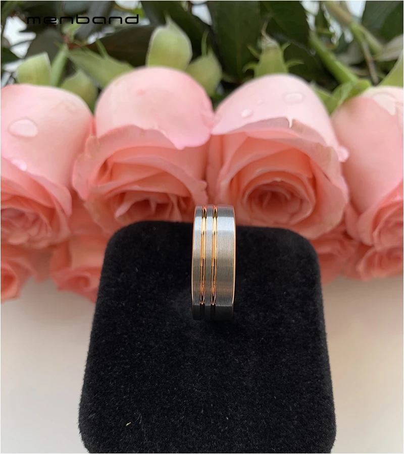 Tungsten обручальное кольцо из розового золота для мужчин и женщин с канавками