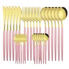 Розовый Золотой набор столовых приборов Нержавеющаясталь обеденные столовые ножи десерт торт, столовая ложка, вилка, столовые приборы Кухня столовые приборы набор серебряных изделий