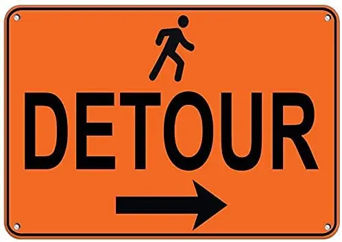 

Right Arrow Pedestrian Detour Metal Tin Sign Hanging Artwork Wall Decorative Plaques Signs Outdoor Street Garage Public Signs