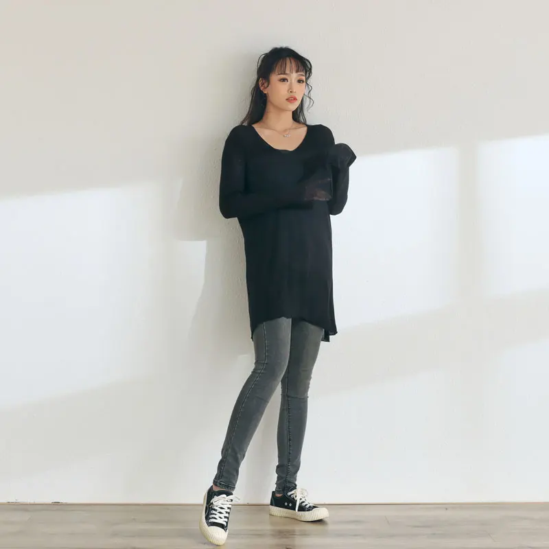 

DIMANAF Plus Size Women T-Shirt Knit Basic Tshirt Sexy V-Neck Lady Tops Sunscreen Shirt Loose Summer 2021 Fashion Home Wear Tees