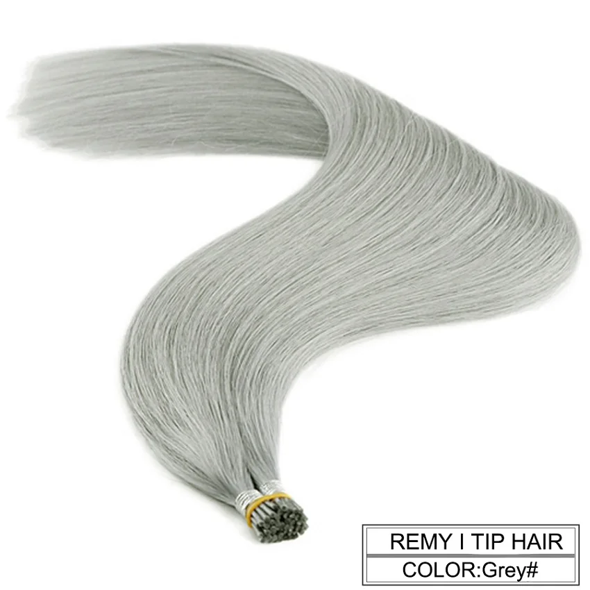 Grey Neitsi, двойные нарисованные волосы Remy с I-Tip, человеческие волосы для наращивания, прямые кератиновые человеческие волосы для наращивания, 1,0 г/локон, 20 дюймов, 28 дюймов - Цвет: Grey