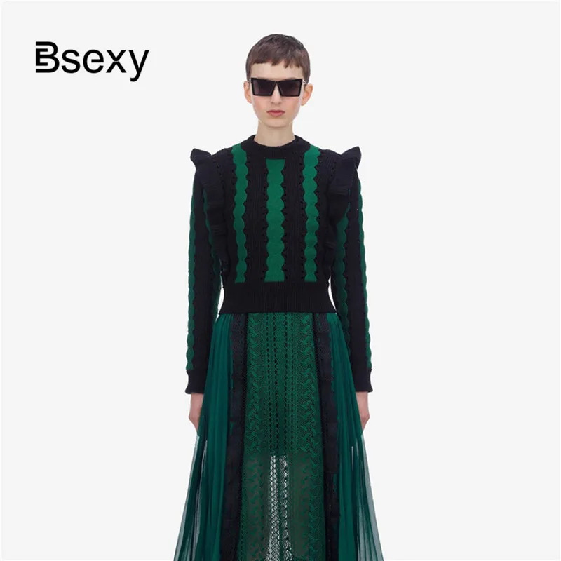 Подиумный дизайнерский женский укороченный свитер Топ 2019 модный круглый вырез с