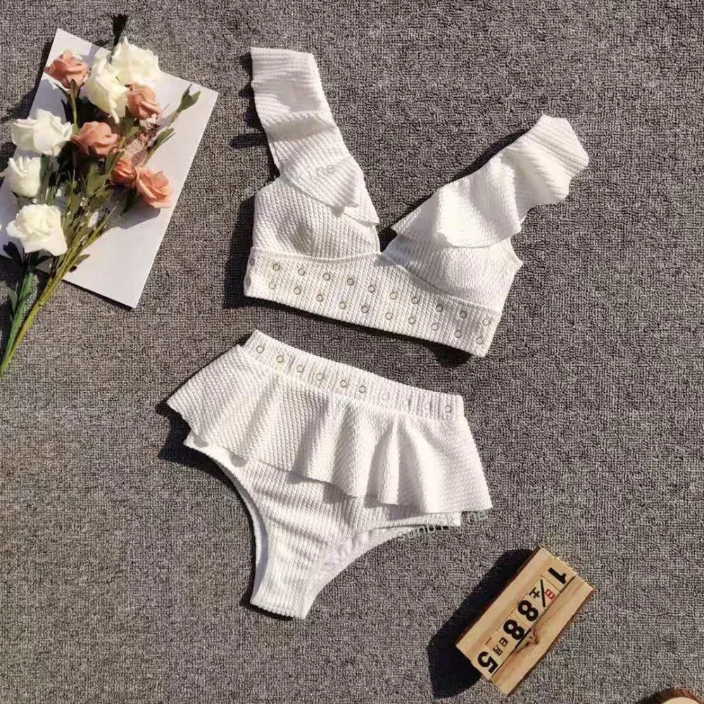 Женский купальник с рюшами пикантный бикини высокой талией на лето 2019 | Спорт и