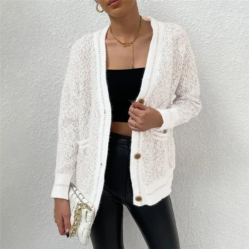 Вязанная кофта кардиган Модный женский простой теплый тонкая дешевая Женская