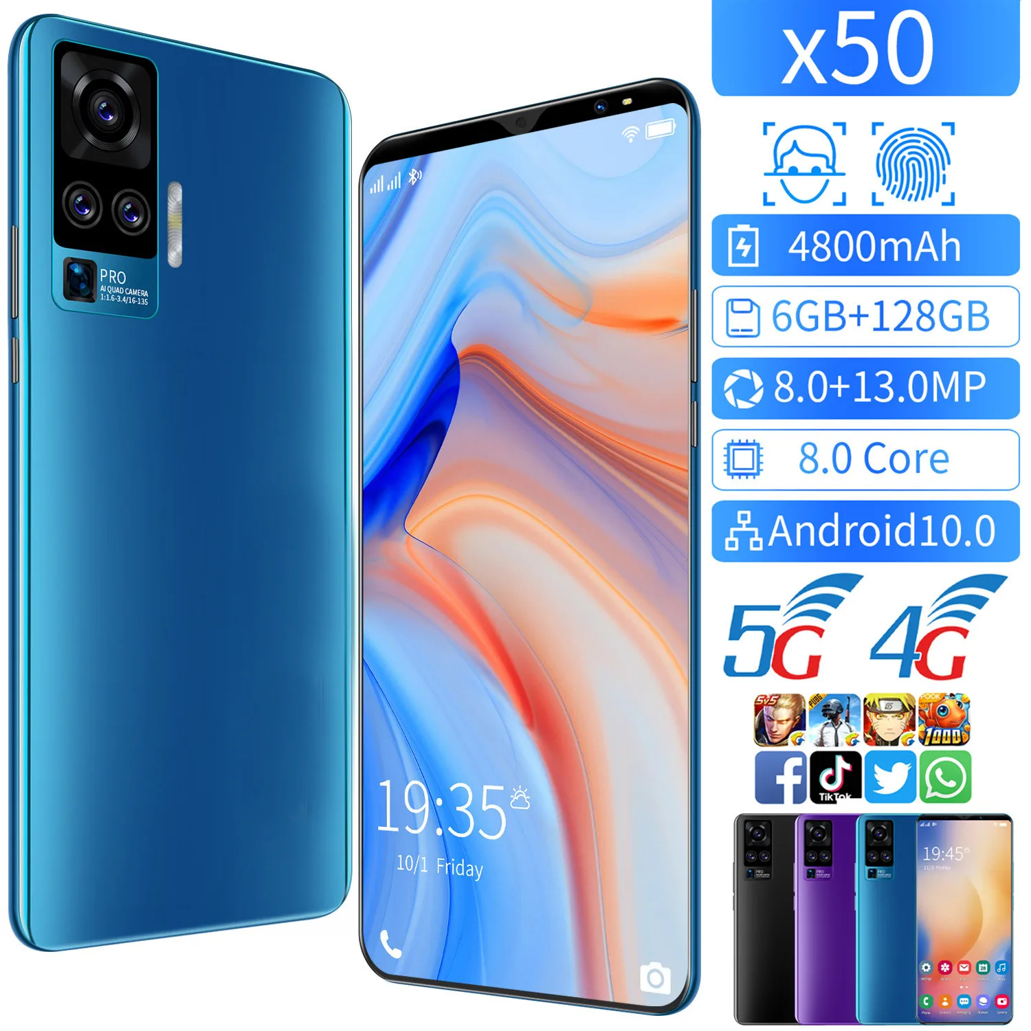

X50 Smartphone 5.8inch 8GB+256GB Android Global Version 4G/5G 100% Original Mobile Phone