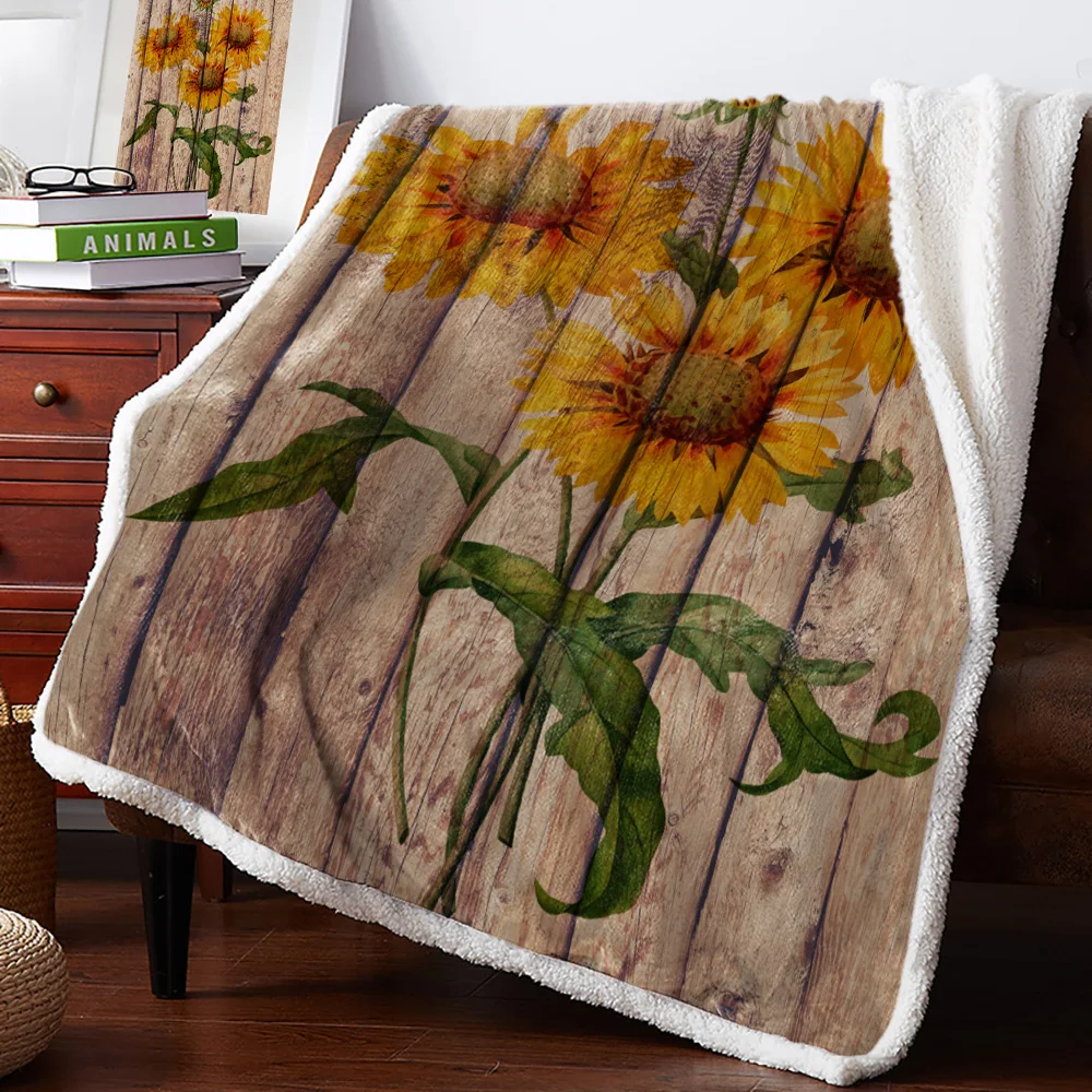 Зимнее кашемировое шерстяное одеяло Подсолнух Деревенское покрывало фланелевое