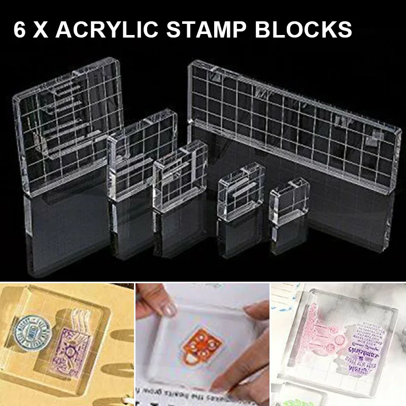 

6Pcs Acrylic Stamp Block With Grid Lines for DIY Transparent Seal Stamp Block Scrapbooking Clear Photo Album Decorative