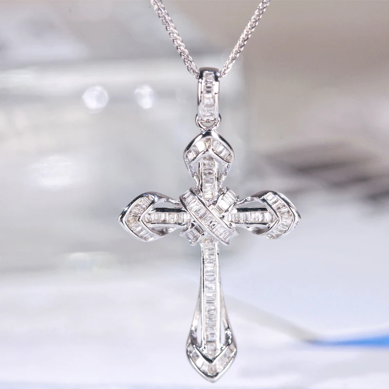 

925 Sterling Silver Shinny Full Zircon Cross Pendant Necklace For Women men moissanite Pendant Party Wedding Jewelry Gift