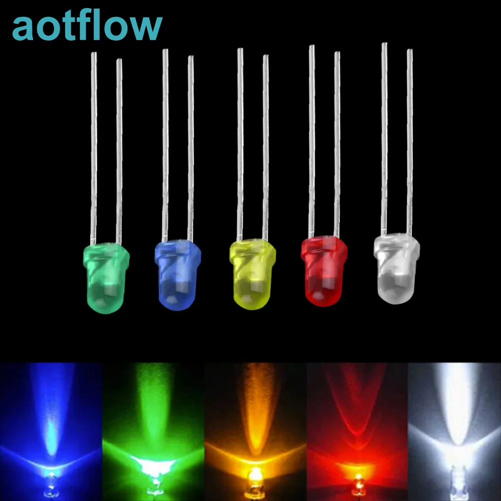 

1000pcs/lot Transparent Round 5mm super bright water clear Green Red white Yellow Blue Light LED bulbs emitting diode F5 aotflow