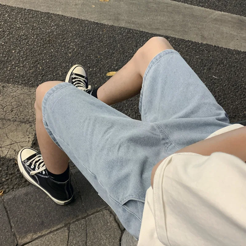 

2021 Men's Korean Streetwear Jeans Shorts Straight Wide Leg Denim Shorts Fashion Woman Casual Oversize Pants