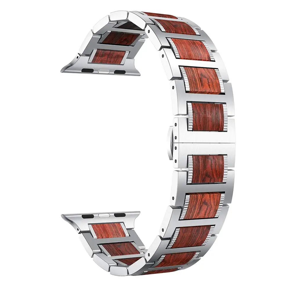 Strap For Apple watch Series 7 45mm 41mm Sandalwood+Stainless steel Bracelet Apple watch band 44mm 40mm 42mm 38mm iWatch 6SE 5 3